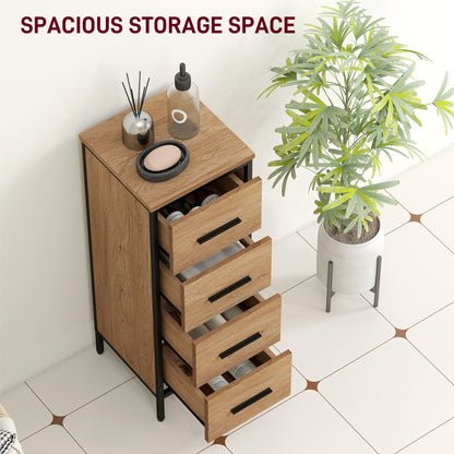 Nita Narrow Bathroom Storage Cabinet With 4 Drawers Oak Finish