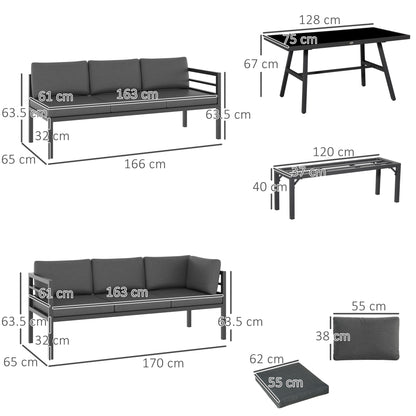 Rovama 8 Seater L-Shaped Garden Furniture Set with Glass Coffee Table and Bench