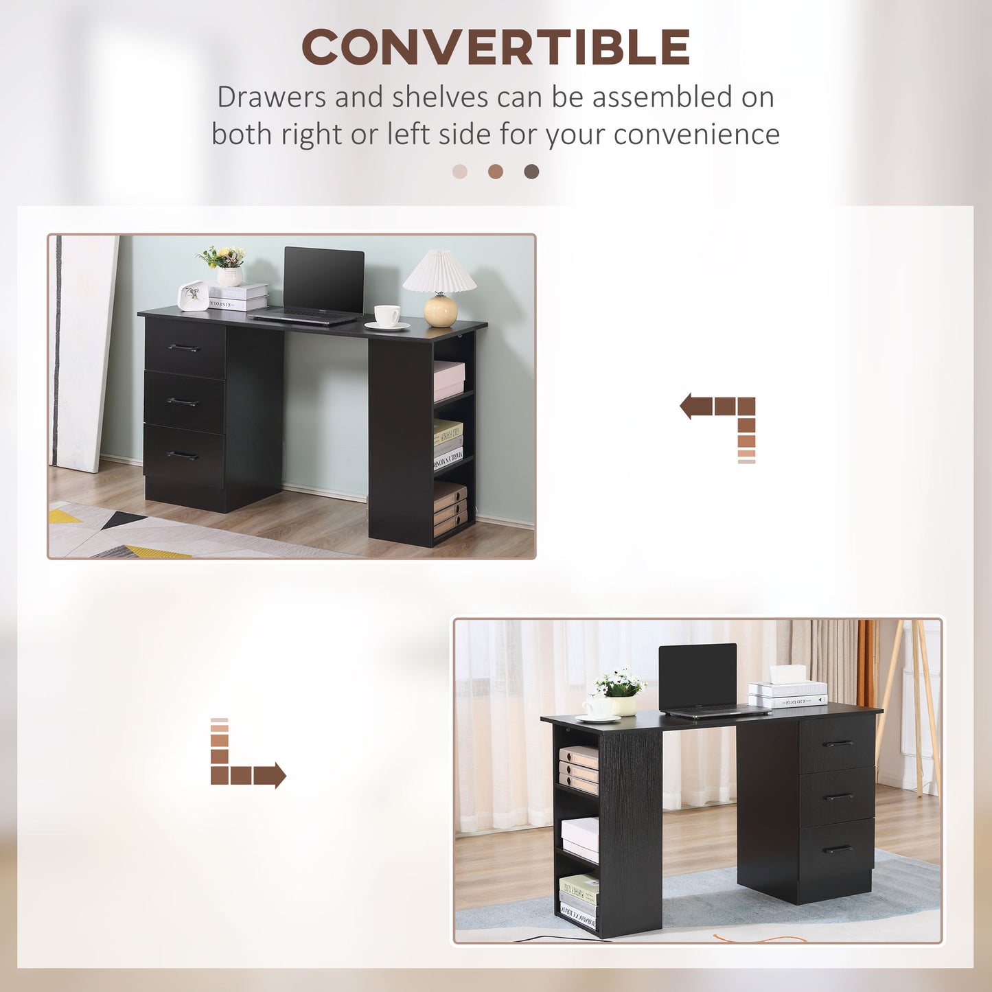Fasasa 120cm Black Home Office Desk With 3 Shelves And 3 Drawers