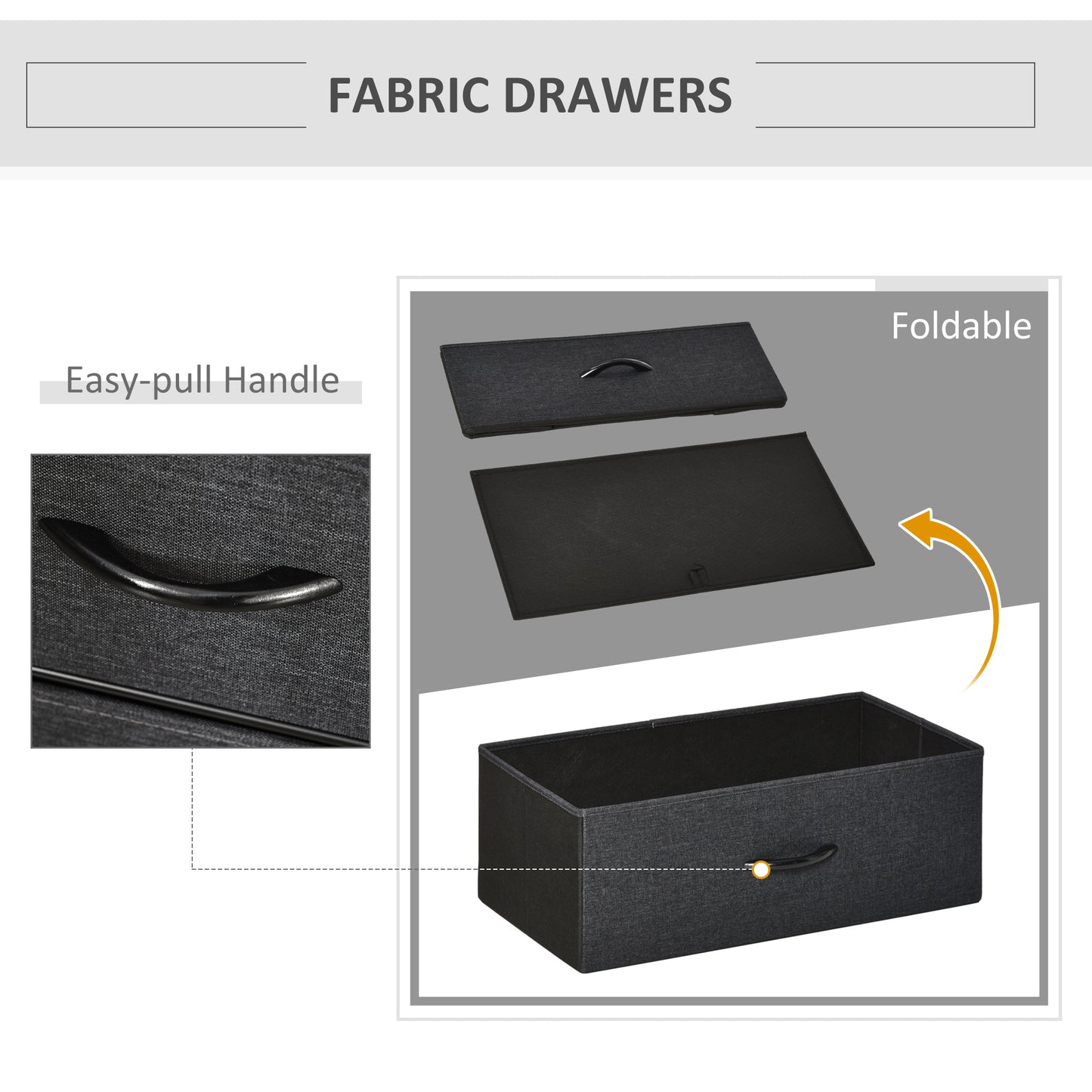 Ranotte Wooden Black 3 Fabric Drawer Storage Chest With Shelf