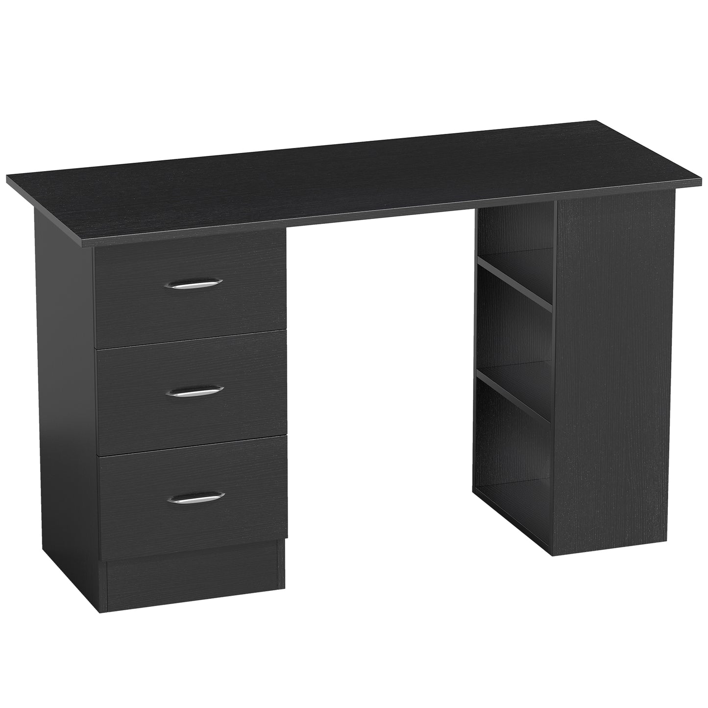 Tonosa 120cm Wooden Black Study Desk With 3 Shelves And 3 Drawers