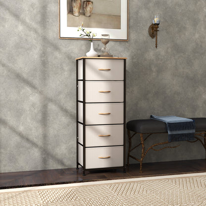 Yona Metal And Fabric Cream White 5 Drawer Industrial Storage Dresser With Steel Frame