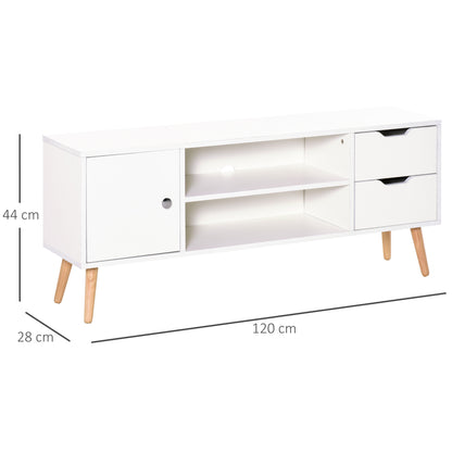 Rani Mano 120cm Wooden White TV Console With Open Shelves 2 Drawers 1 Door