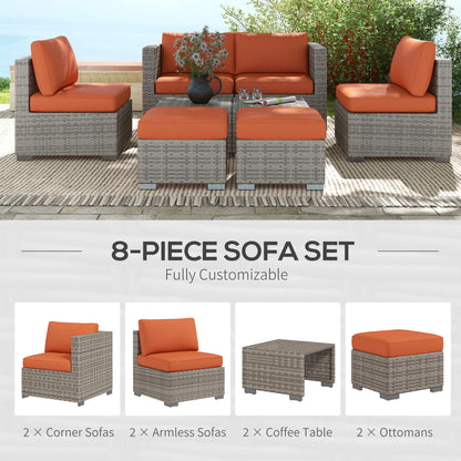 Suve Grey Rattan 6 Seater Garden Furniture Set With Orange Cushions