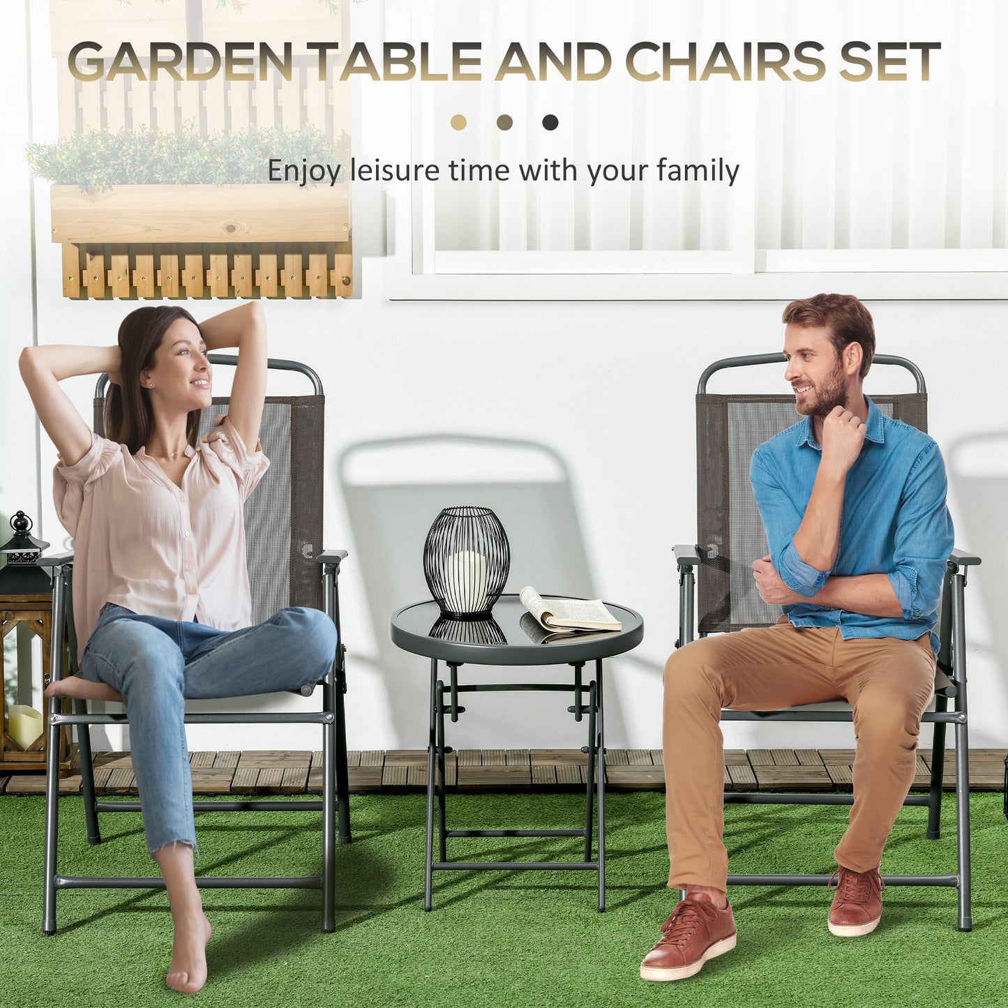 Lepa Tara Glass And Metal Brown 3 Piece Garden Seating Set With Table And Chairs