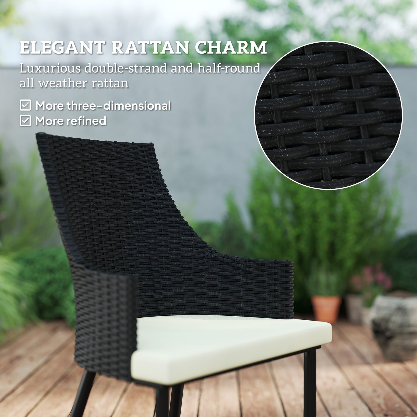 Paluve Black Rattan 6 Seater Outdoor Dining Set with Slatted Table Parasol Hole