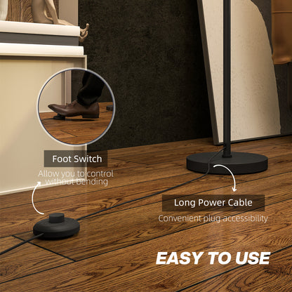 Mira Metal And Fabric Black Minimalist Floor Lamp With Double Layer Shade And Foot Switch