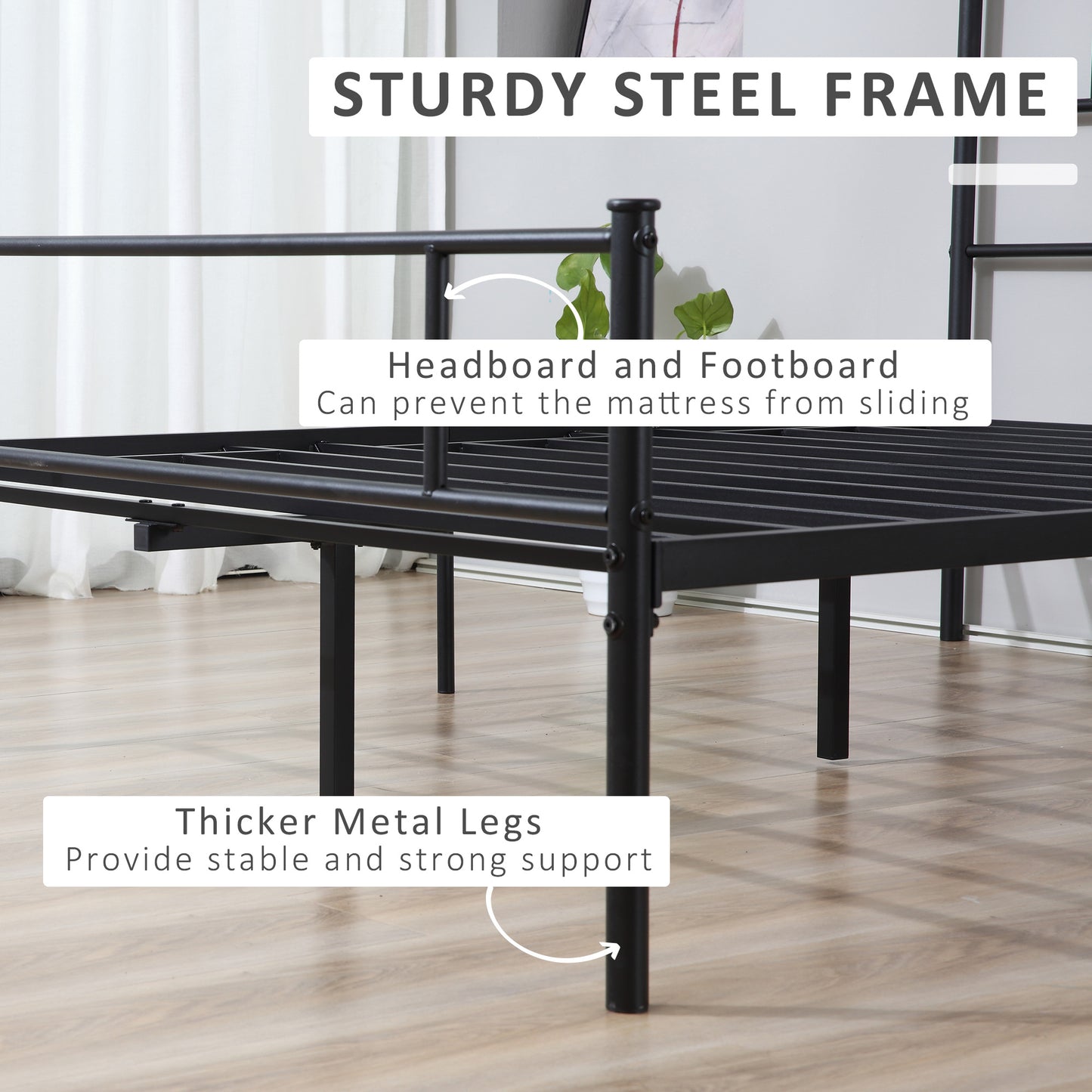 Faso 5FT King Size Metal Bed Frame with Headboard and Footboard