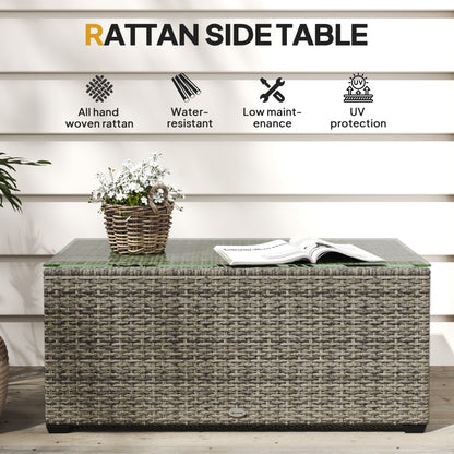 Livatoli Dark Grey Rattan Rectangular Glass Top Side Table