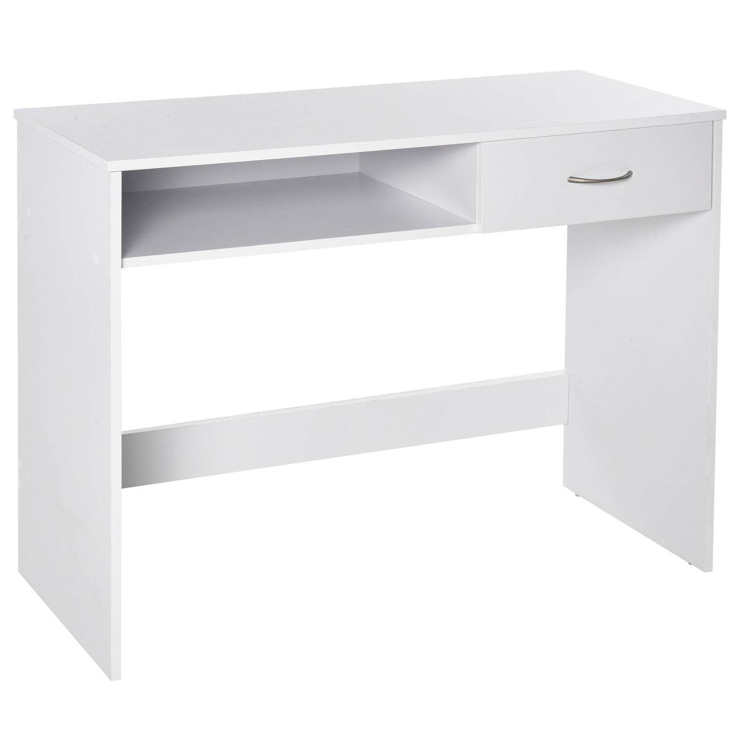 Haseva Wooden White Small Study Desk With Drawer And Storage Compartment
