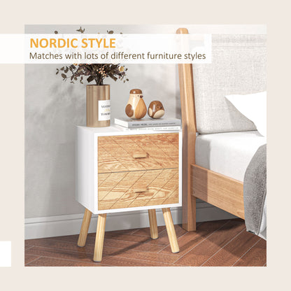 Hafane Set Of 2 White And Natural  Bedside Tables 2 Chevron Drawers