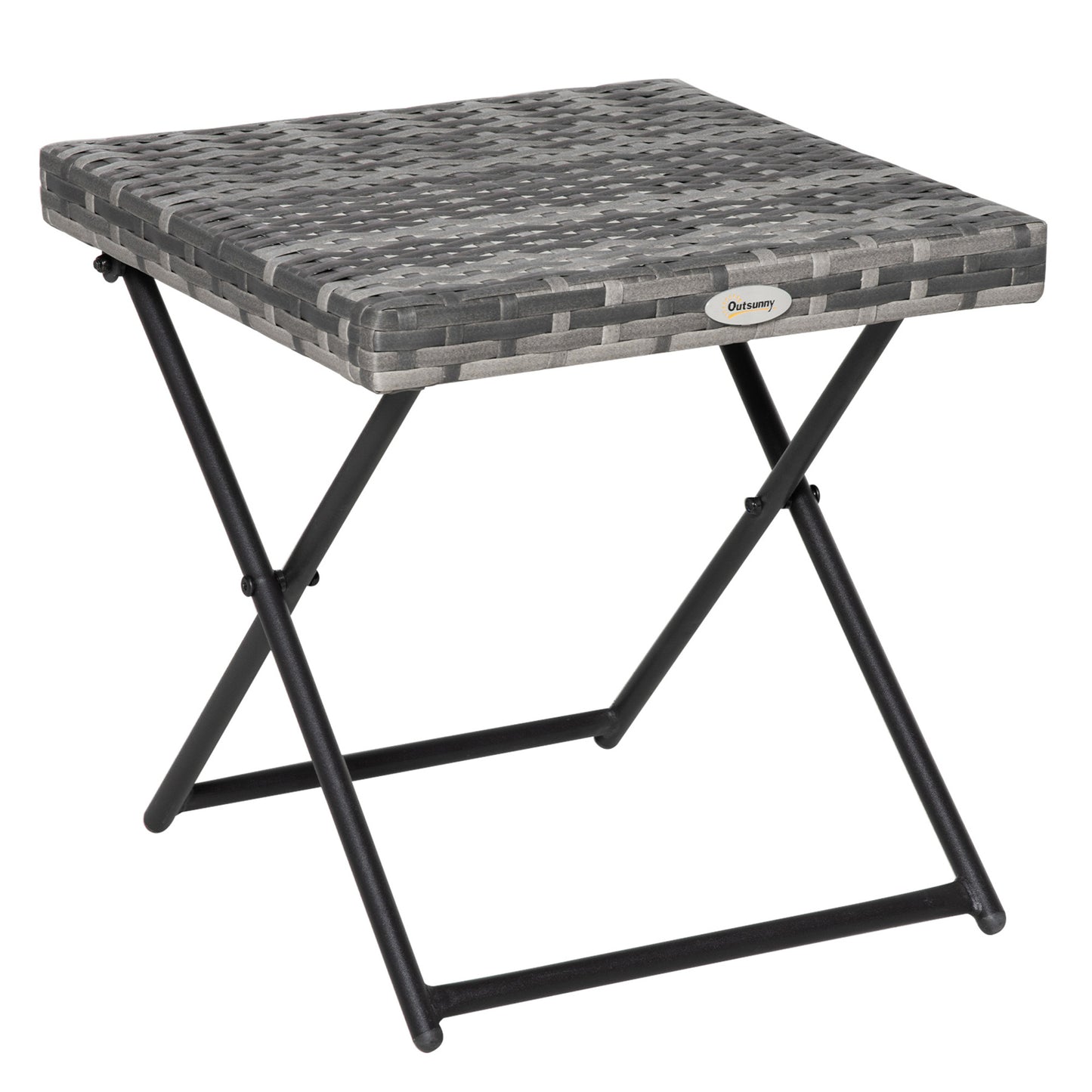 Tasaso Faux Rattan Grey Square Folding Outdoor Side Table With Steel Frame