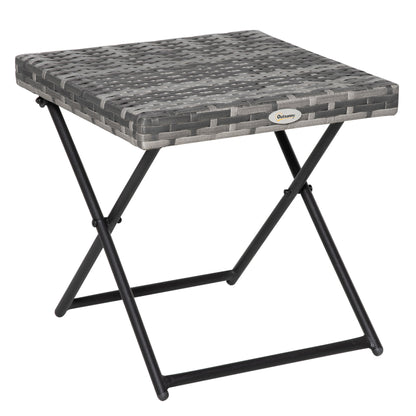 Tasaso Faux Rattan Grey Square Folding Outdoor Side Table With Steel Frame