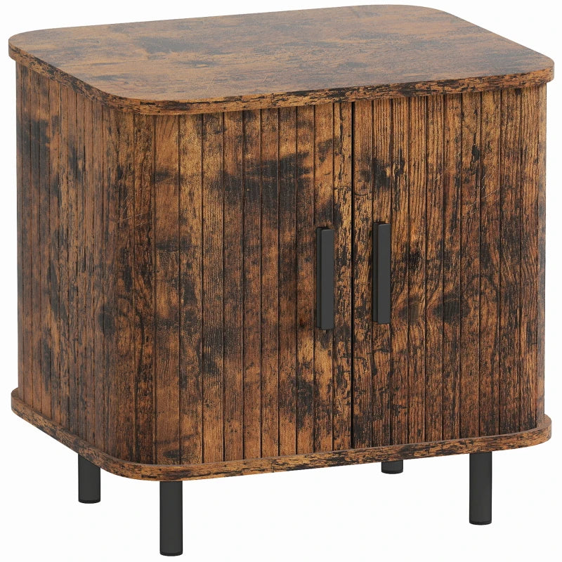 Pasaba Brown Nordic Bedside Table With Tambour Sliding Door And Metal Legs
