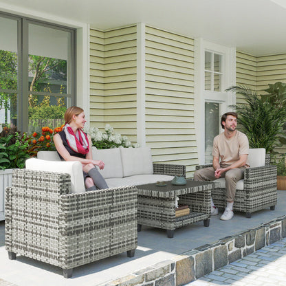 Coneno Rattan Light Grey 5 Seater Outdoor Sofa Set White Cushions