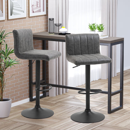 Ralava Set Of 2 Faux Leather Grey Adjustable Swivel Bar Stools With Footrests