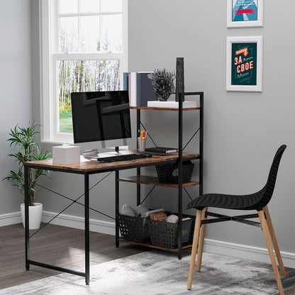 Ledo 120cm Rustic Brown And Black Reversible Industrial Home Office Desk With Side Shelving