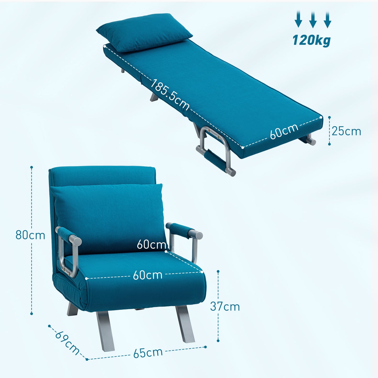 Neyo Faux Suede Blue 4 In One Convertible Chair Bed