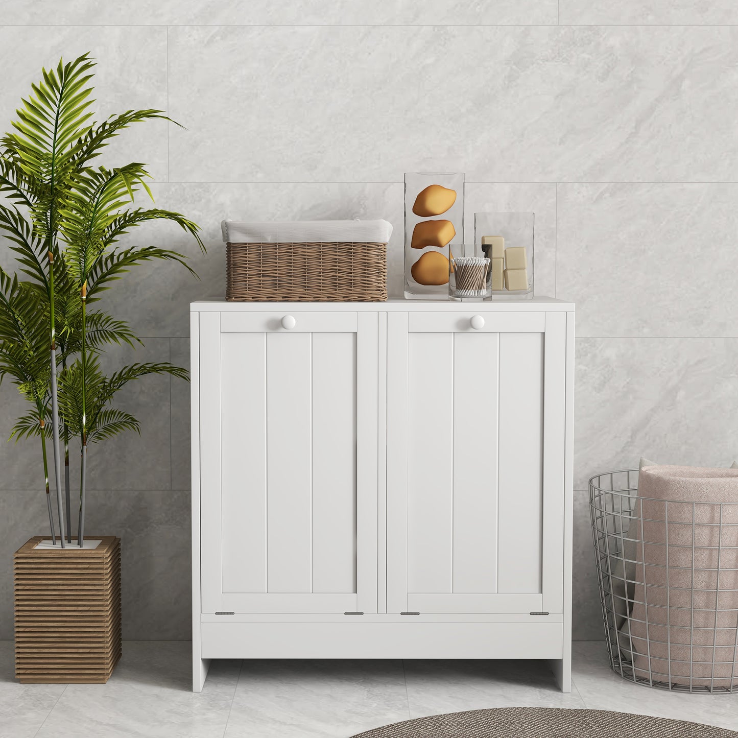 Nema White Double HamFauxr Laundry Storage Cabinet