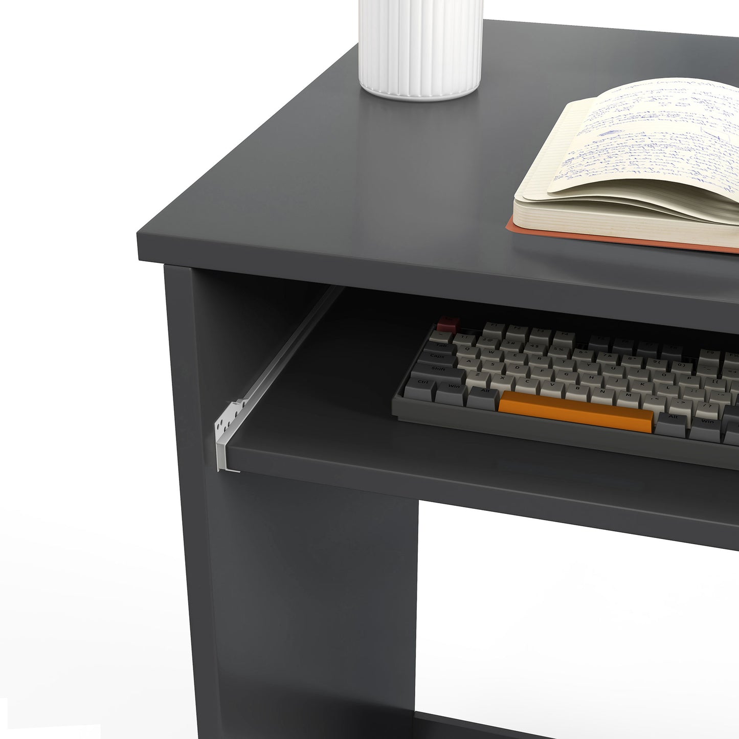 Rami 80cm Grey Compact Study Desk With Keyboard Tray And Drawer Storage