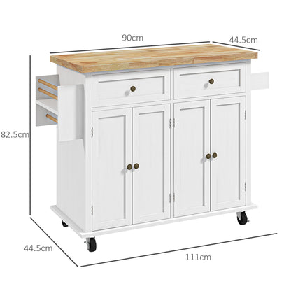 Viratto Natural and White Wooden Rolling Kitchen Island With Drawers And Storage