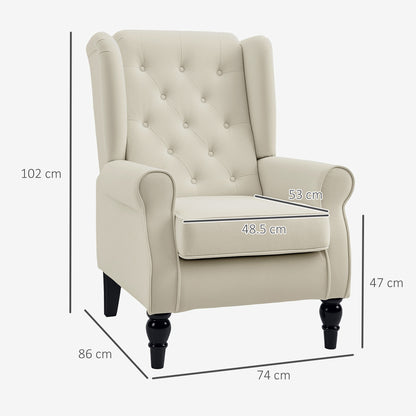 Vipamo Fabric Cream White Wingback Accent Chair With Button Tufted Upholstery