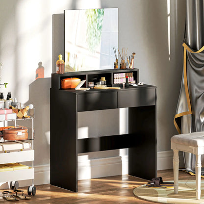 Merotto Black Dressing Table With Mirror And Multi Storage Layout