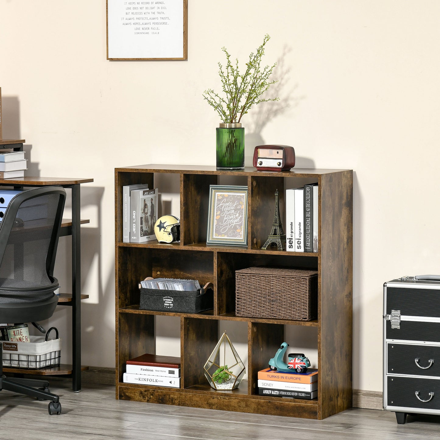 Ketomo Wood Rustic Brown 3 Tier OFauxn Bookcase Room Divider