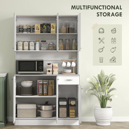 Tovesu Wooden White Large Kitchen Cupboard With 6 Doors 1 Drawer 5 Shelves And Countertop