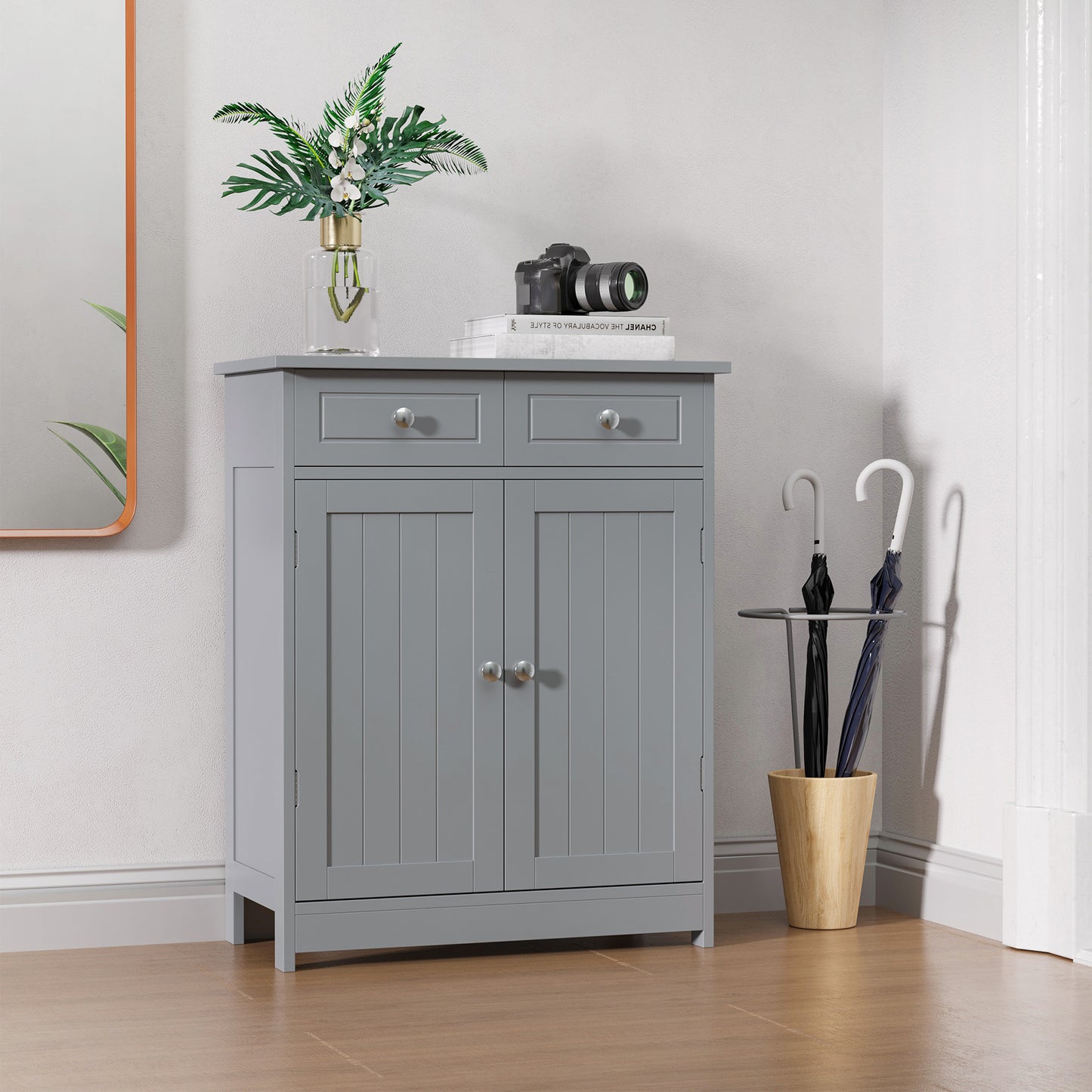 Letare Freestanding Bathroom Storage Cabinet With 2 Drawers And Cupboard Traditional Grey Finish 75x60cm