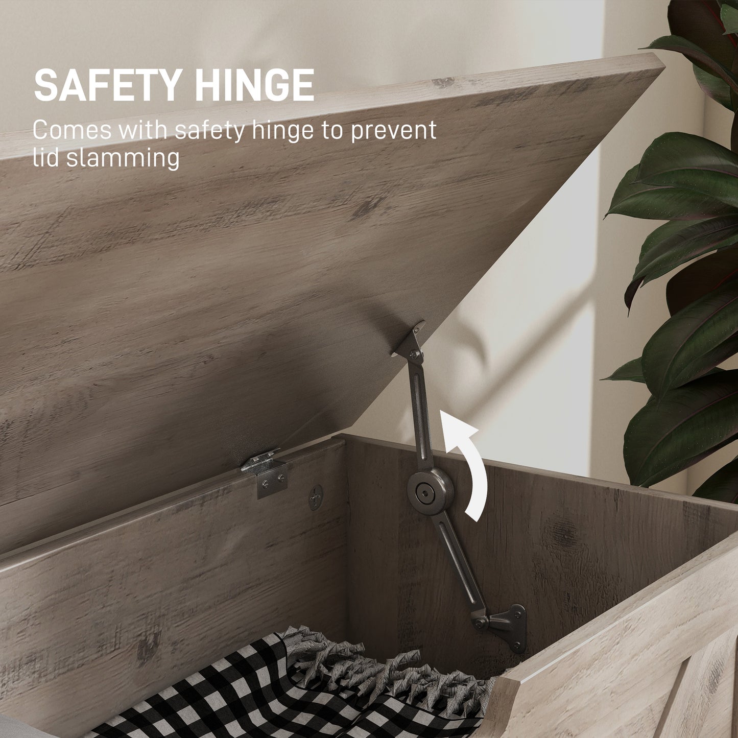 Kamari Grey Wood Farmhouse Storage Chest Safety Hinges 100 Litre