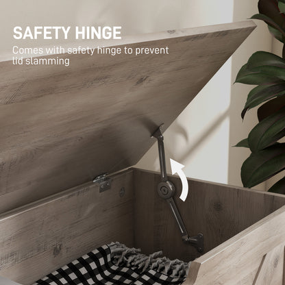 Kamari Grey Wood Farmhouse Storage Chest Safety Hinges 100 Litre