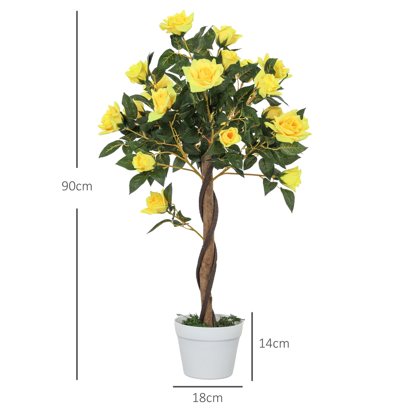 Velelo Set Of 2 Artificial White Rose Floral Plants In Pots H8 90cm Yellow