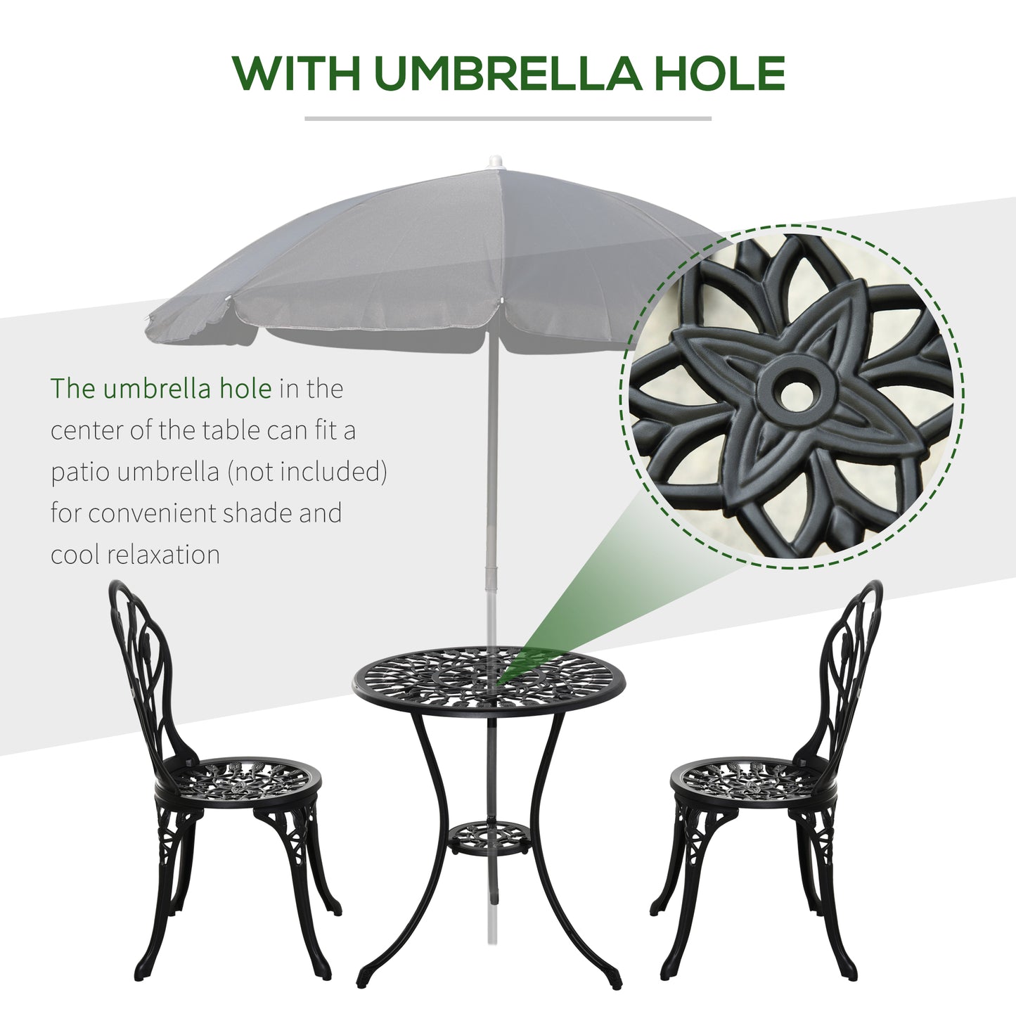 Malutte 3 Piece Aluminium Floral Bistro Garden Set In Black