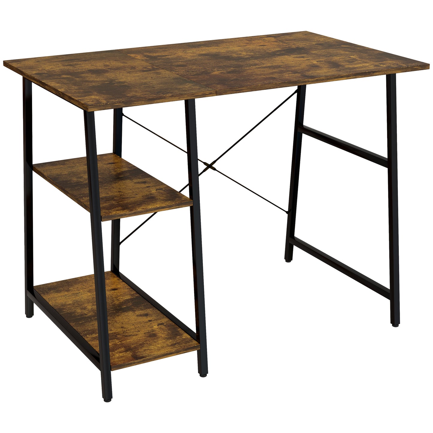 Doso 120cm Metal And Wood Brown And Black Industrial Work Desk With Open Shelving