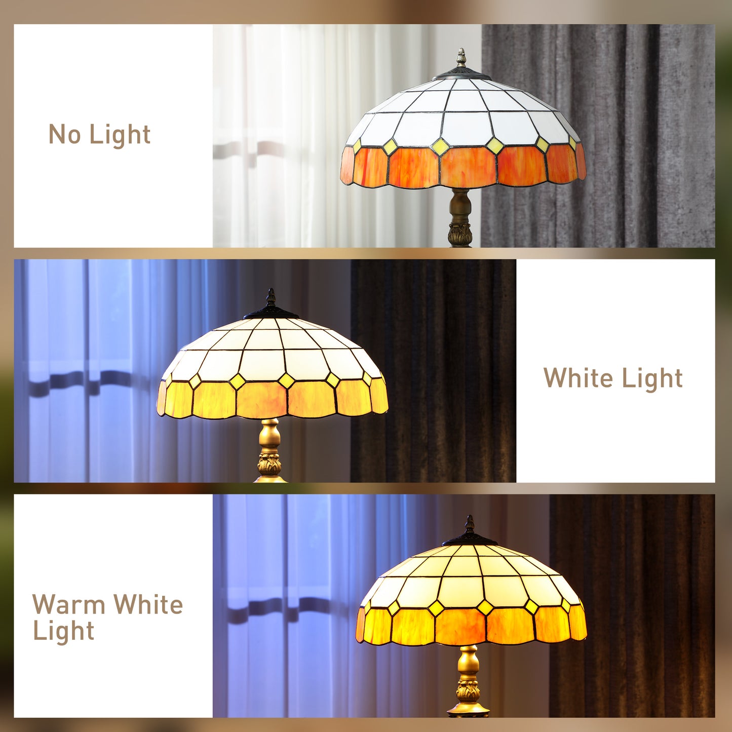 Rakelo Metal And Glass Bronze And Orange Tiffany Style Floor Lamp With Handcrafted Stained Shade