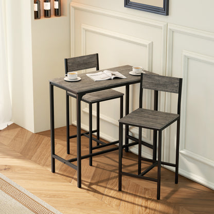 Novero 3 Piece Industrial Breakfast Bar Set With 2 Stools And Footrest Support