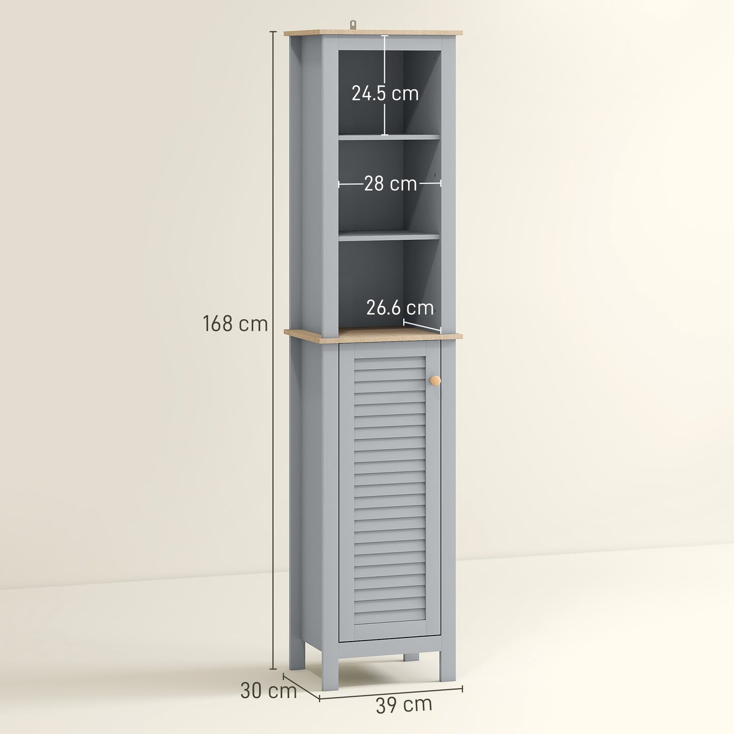 Pahafi Tall Bathroom Linen Storage Cabinet With Shelves And Cupboard Door In Grey