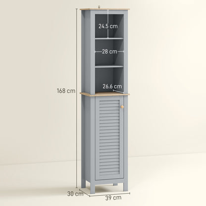 Pahafi Tall Bathroom Linen Storage Cabinet With Shelves And Cupboard Door In Grey