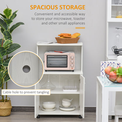 Fari Move Wooden White Microwave Stand Kitchen Trolley With Storage Cabinet And Locking Wheels