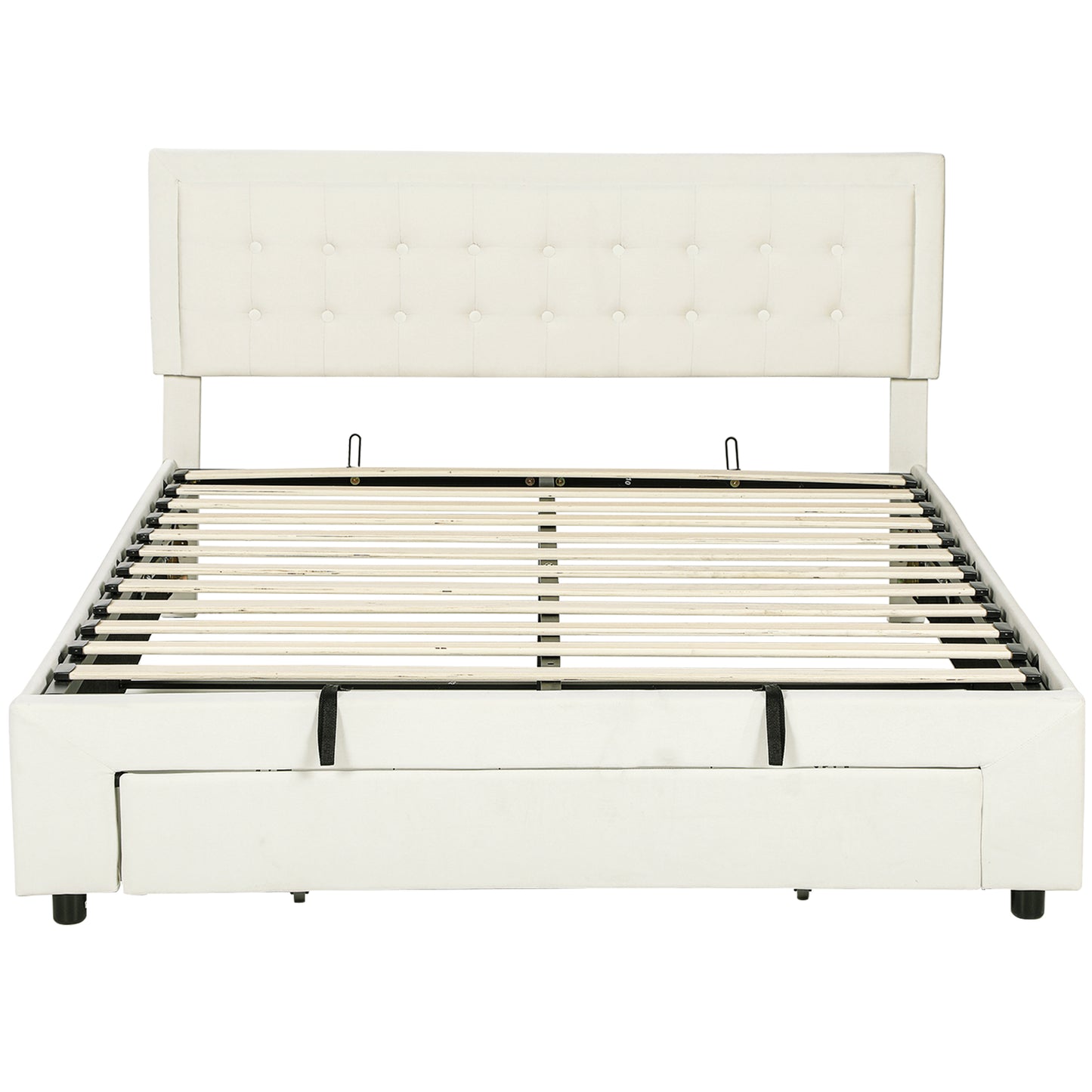 Zina 5FT King Size Ottoman Bed Frame with Front Divan Drawer Storage Cream