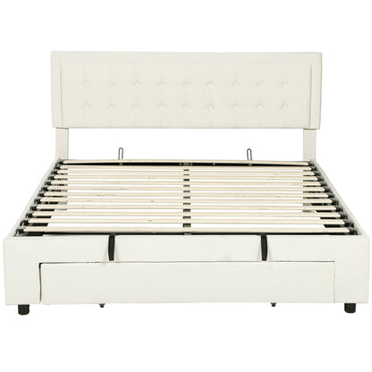 Zina 5FT King Size Ottoman Bed Frame with Front Divan Drawer Storage Cream
