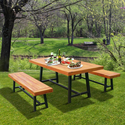 Nare Acacia Wood 3 Piece Picnic Table Set With 2 Benches