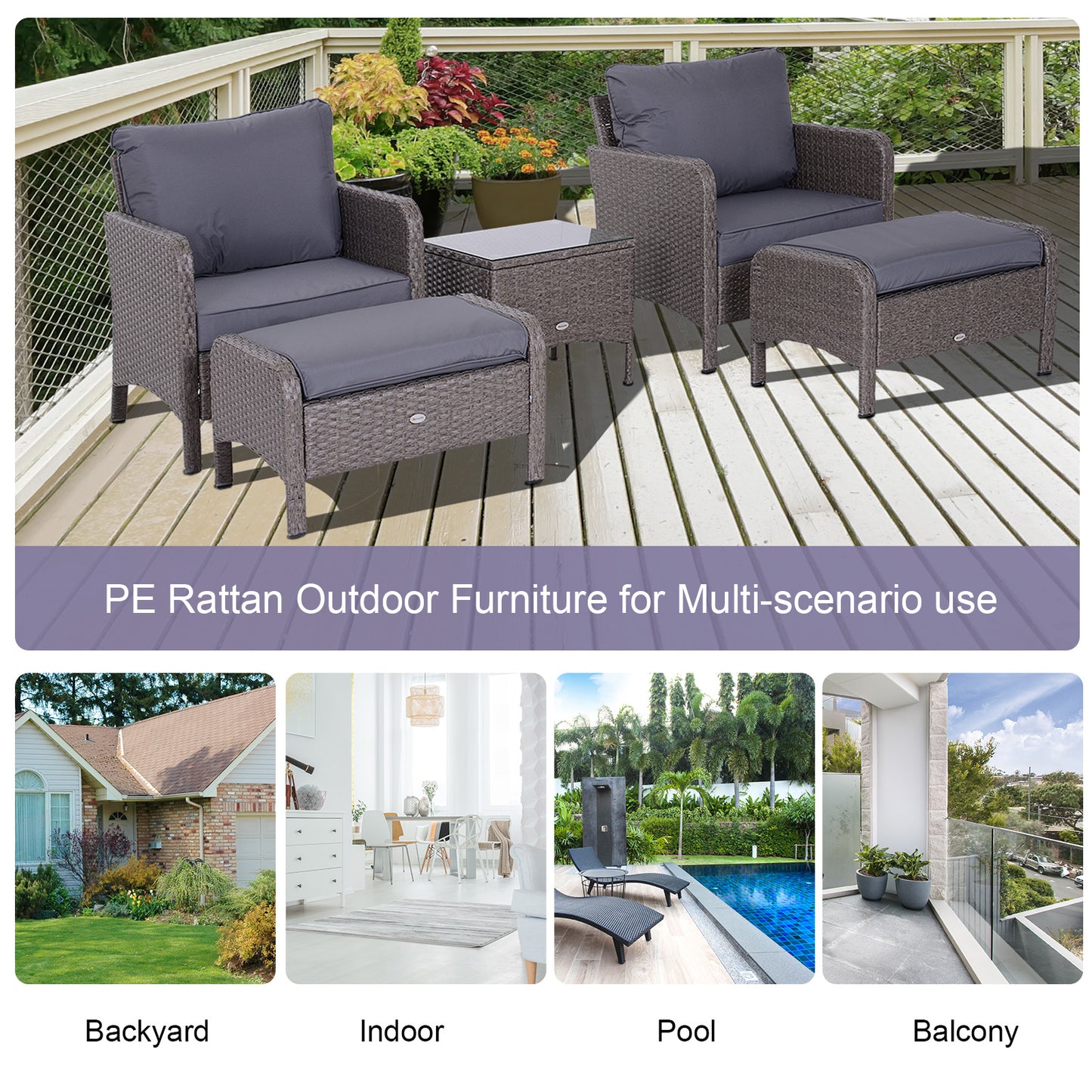 Vivimavi Rattan Grey 2 Seater Outdoor Bistro Set