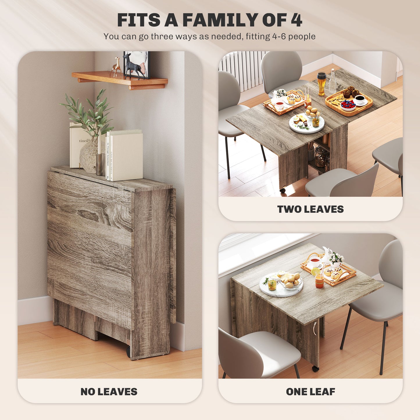 Tonana Tane Wooden Grey Ex10dable Drop Leaf Dining Table Seating 4 To 6 With Storage