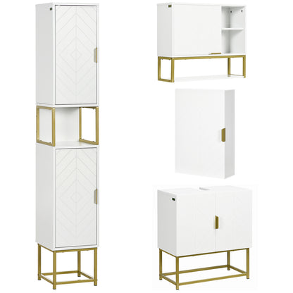Kelano Disu 4 Piece Bathroom Furniture Set With Tall Cabinet Under Sink Unit And Wall Cabinets White