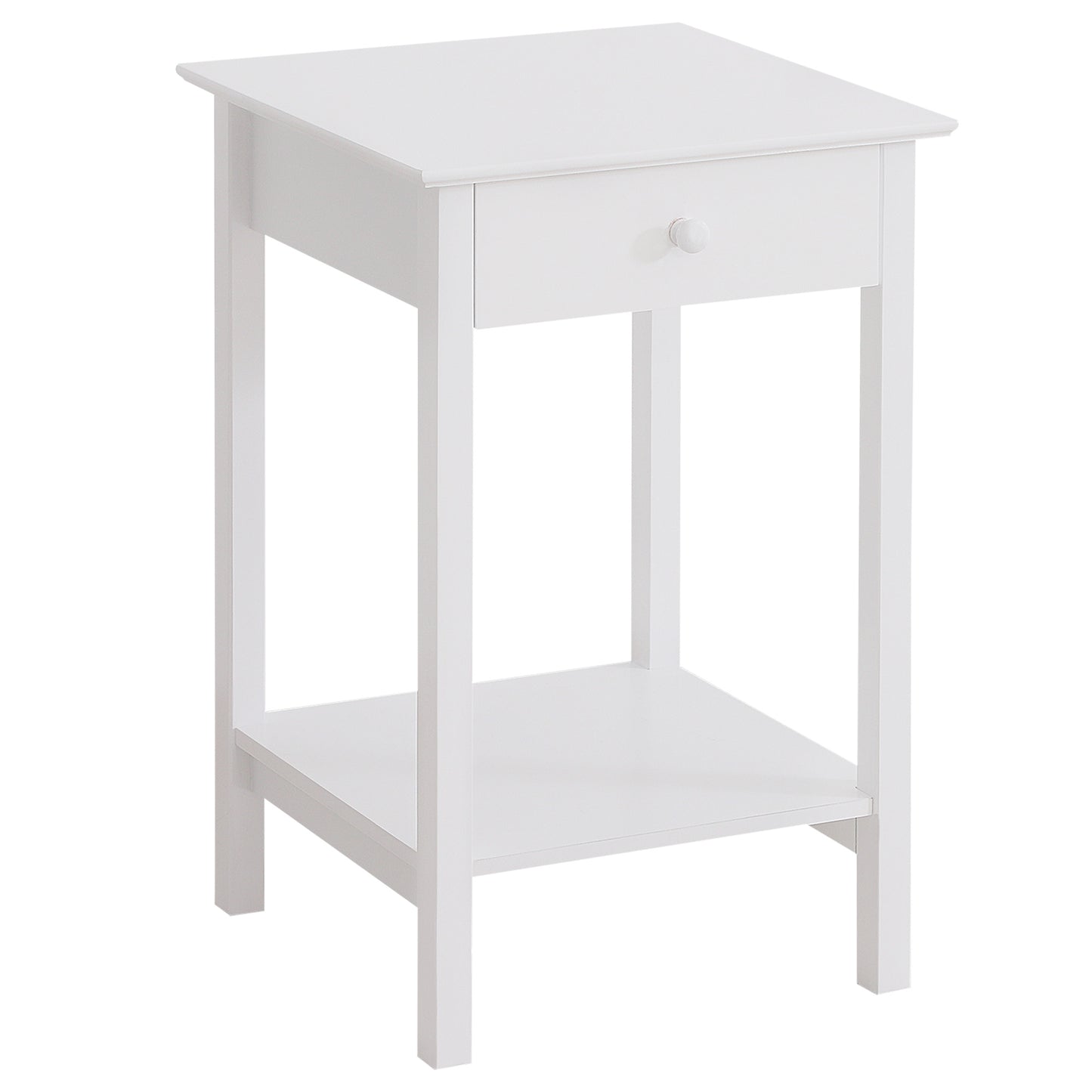 Neka Wooden White Bedside Table With Drawer And OFauxn Shelf