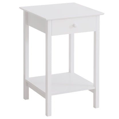Neka Wooden White Bedside Table With Drawer And OFauxn Shelf