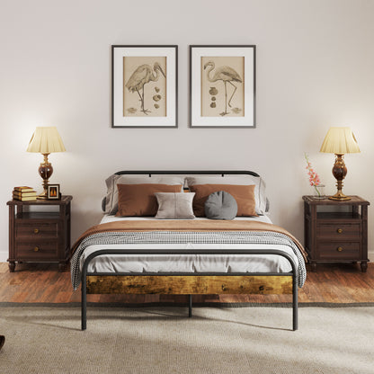 Marera 4FT6 Industrial Double Bed Frame Metal Black and Brown