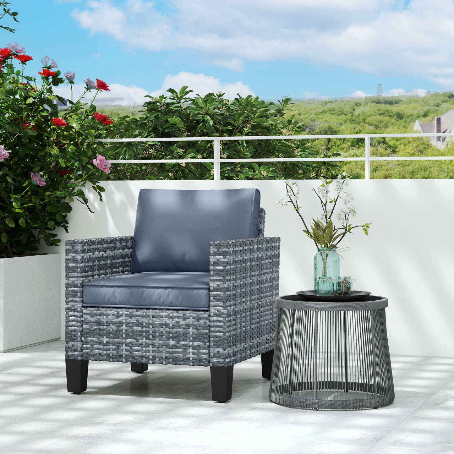 Resa Rattan Grey Single Outdoor Armchair With Cushion